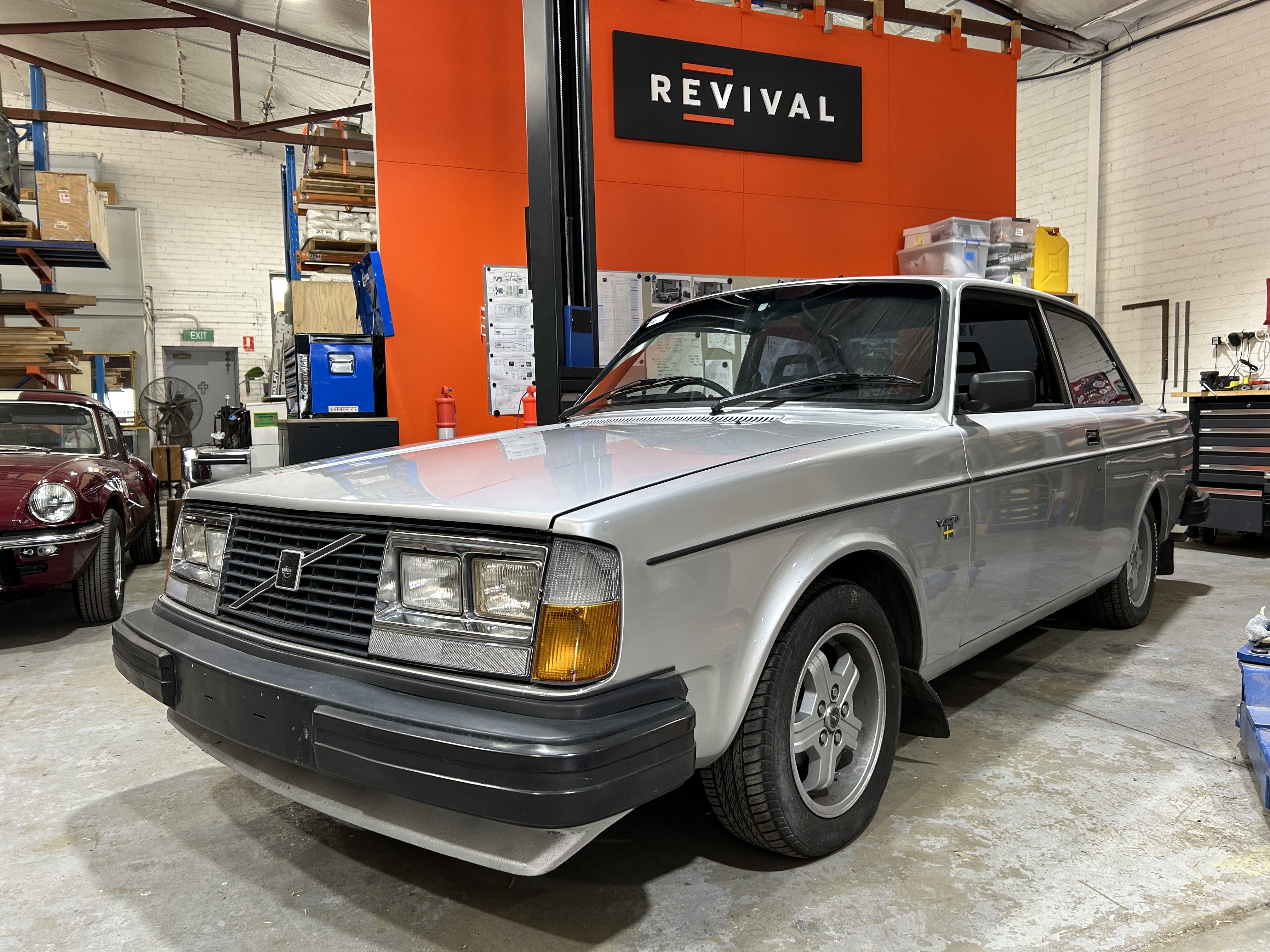 Volvo 242 GT at Revival Electric Vehicles workshop