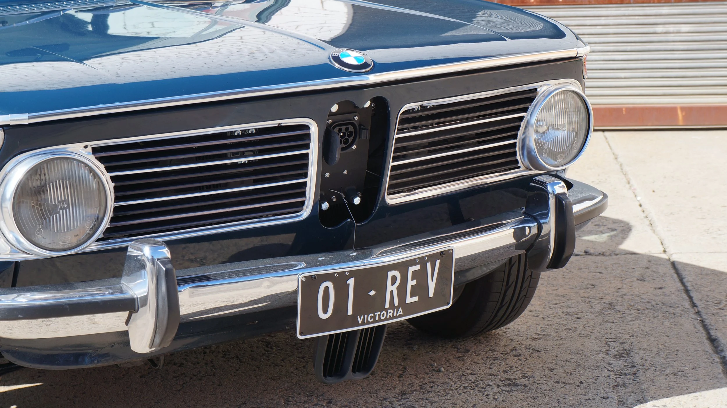 01REV — Revival EV plate on the 1972 electric BMW 2002