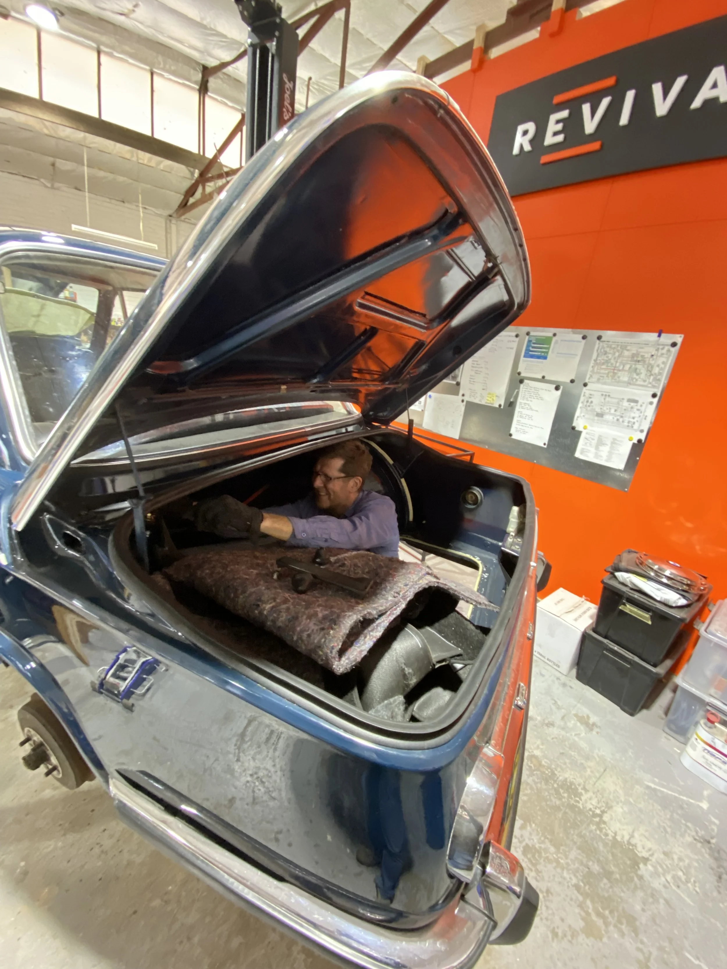 Boot detail — BMW 2002 EV conversion by Revival Electric Vehicles